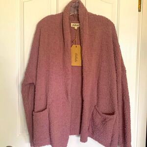 NWT WOMENS LISTICLE SUPER SOFT MAUVE FLEECE CARDIGAN SIZE SMALL